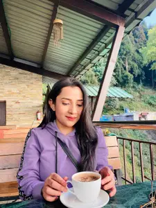 STREET 9 Women Lavender Solid Hooded Crop Sweatshirt