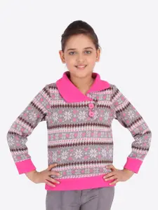 CUTECUMBER Girls Acrylic Pink Self Design Sweater