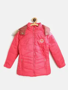 toothless Girls Pink Solid Lightweight Parka Jacket With Detachable Hood