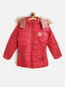 toothless Girls Maroon Solid Lightweight Parka Jacket With Detachable Hood