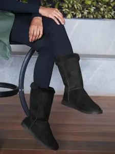 Carlton London Women Black Solid High-Top Snug Boots