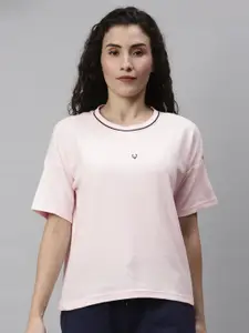 Allen Solly Woman Pink Solid Round Neck Cotton Lounge T-shirt
