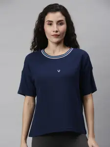 Allen Solly Woman Navy Blue Solid Round Neck Cotton Lounge T-shirt
