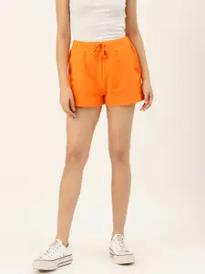 Besiva Women Orange Solid Cotton Regular Fit Regular Shorts