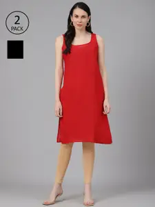 ADA Women Black & Red Pack of 2 Solid Sustainable Handloom Slips