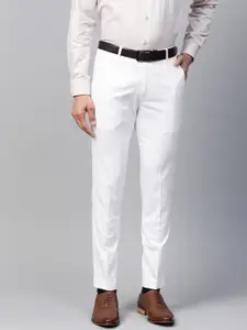 DENNISON Men White Smart Tapered Fit Solid Formal Trousers