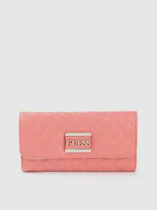 GUESS Women Coral Orange Quilted Three Fold Wallet