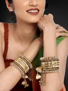 Peora Champagne & Gold-Plated Set Of 2 Matching Bangle Kundan Studded Chuda Bangles