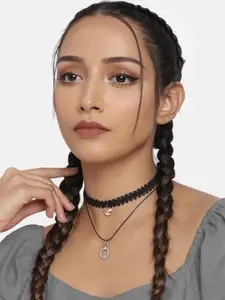 DressBerry Black Lace Design Layered Choker Necklace