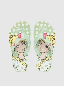 toothless by toothless Girls Mint Green & Yellow Printed Barbie Thong Flip-Flops