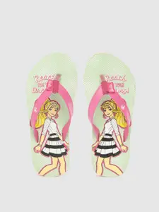 toothless Girls Pink & Green Printed Barbie Thong Flip-Flops