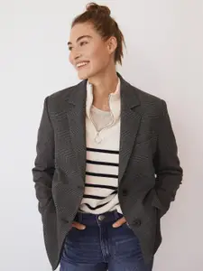 MANGO Women Charcoal Grey Checked Single Breasted Sustainable Casual Blazer