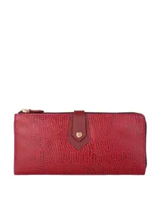 Hidesign Women Red Animal Textured Zip Around Wallet