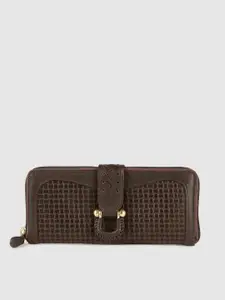 Hidesign Women Brown Textured Zip Around Leather Wallet