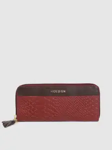 Hidesign Women Red Snakeskin Textured Leather Zip Around Wallet
