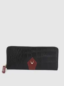 Hidesign Women Black Croc Textured Leather Zip Around Wallet