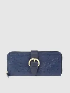 Hidesign Women Blue Animal Textured Zip Around Wallet
