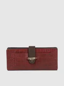 Hidesign Women Maroon Croco Textured Leather Two Fold Wallet