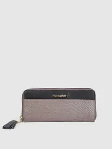 Hidesign Women Grey & Black Textured Zip Around Leather Wallet