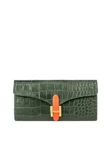 Hidesign Women Green Animal Textured EE HARPER Leather Envelope wallet