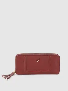 Hidesign Women Maroon Saffiano Effect Leather Zip Around Wallet