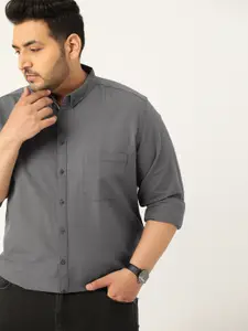 Sztori Men Plus Size Charcoal Grey Regular Fit Pure Cotton Solid Casual Shirt