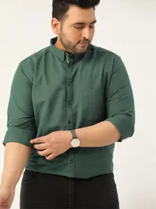 Sztori Men Plus Size Green Regular Fit Pure Cotton Solid Casual Shirt
