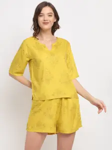 EROTISSCH Women Mustard Yellow Printed Night Suit