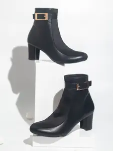 Inc 5 Women Black Solid Heeled Boots