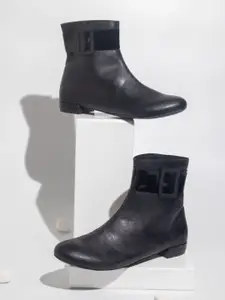 Inc 5 Women Black Solid Heeled Boots