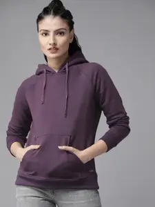 The Roadster Lifestyle Co Women Aubergine Solid Hooded Sweatshirt