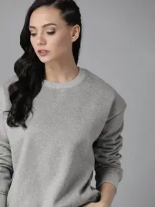 The Roadster Lifestyle Co Women Grey Melange Solid Sweatshirt