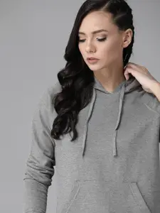 The Roadster Lifestyle Co Women Grey Melange Solid Hooded Sweatshirt