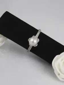 GIVA 925 Sterling Silver Rhodium Plated Pearl Flower Adjustable Ring