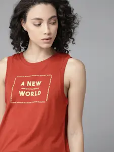 The Roadster Lifestyle Co Women Red Pure Cotton Printed Round Neck T-shirt