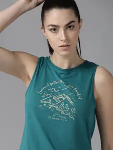 The Roadster Lifestyle Co Women Teal Green Pure Cotton Printed Round Neck Pure Cotton T-shirt