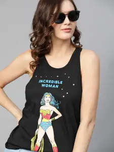 Wonder Woman Black & Blue Superhero Print T-shirt