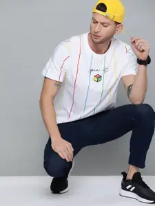 Kook N Keech Men White  Blue Pure Cotton Striped Round Neck Pure Cotton T-shirt