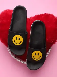 Pampy Angel Women Black & Yellow Smiley Printed Sliders