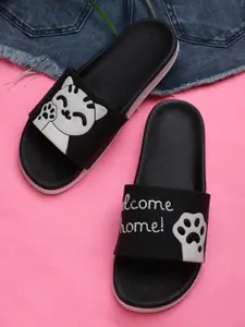 Pampy Angel Women Black & White Printed Water-Resistant Slides