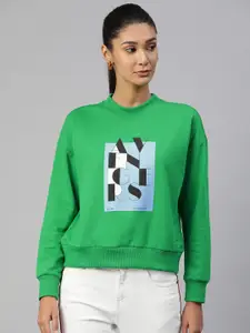 Van Heusen Woman Green Printed Pullover Sweatshirt