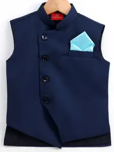 JBN Creation Boys Navy Blue Solid Nehru Jacket