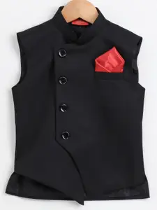 JBN Creation Boys Black Solid Woven Nehru Jacket