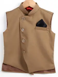JBN Creation Boys Tan Brown Solid Nehru Jacket