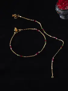 PANASH Set of 2 Gold-Plated Handcrafted Beaded Anklets