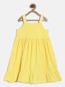MINI KLUB Girls Yellow Solid Cotton Empire Dress