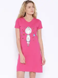 Slumber Jill Fuchsia Pink Printed Sleep Shirt FWSJ655