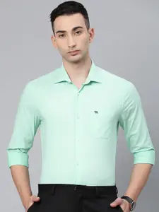 THE BEAR HOUSE Men Green Slim Fit Solid Formal Shirt