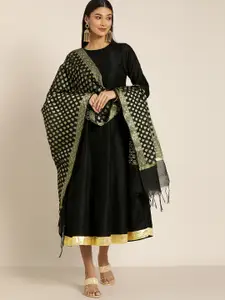 all about you Women Black Solid Fit and Flare Dress with Dupatta