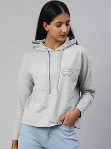 Van Heusen Woman Women Grey Solid Hooded Sweatshirt
